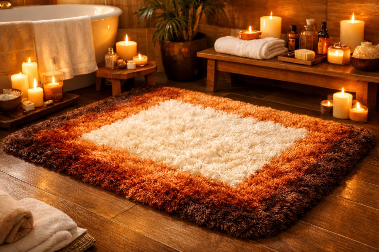 Luxurious modern bathroom with premium bath rugs creating a spa-like atmosphere