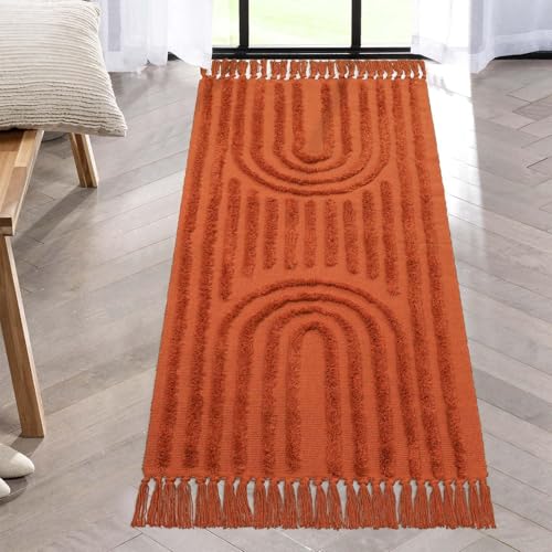 LEEVAN Hand-Woven Terracotta Runner Rug