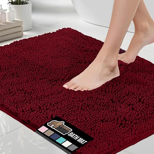 GORILLA GRIP Bath Rug Burgundy Quick-Dry