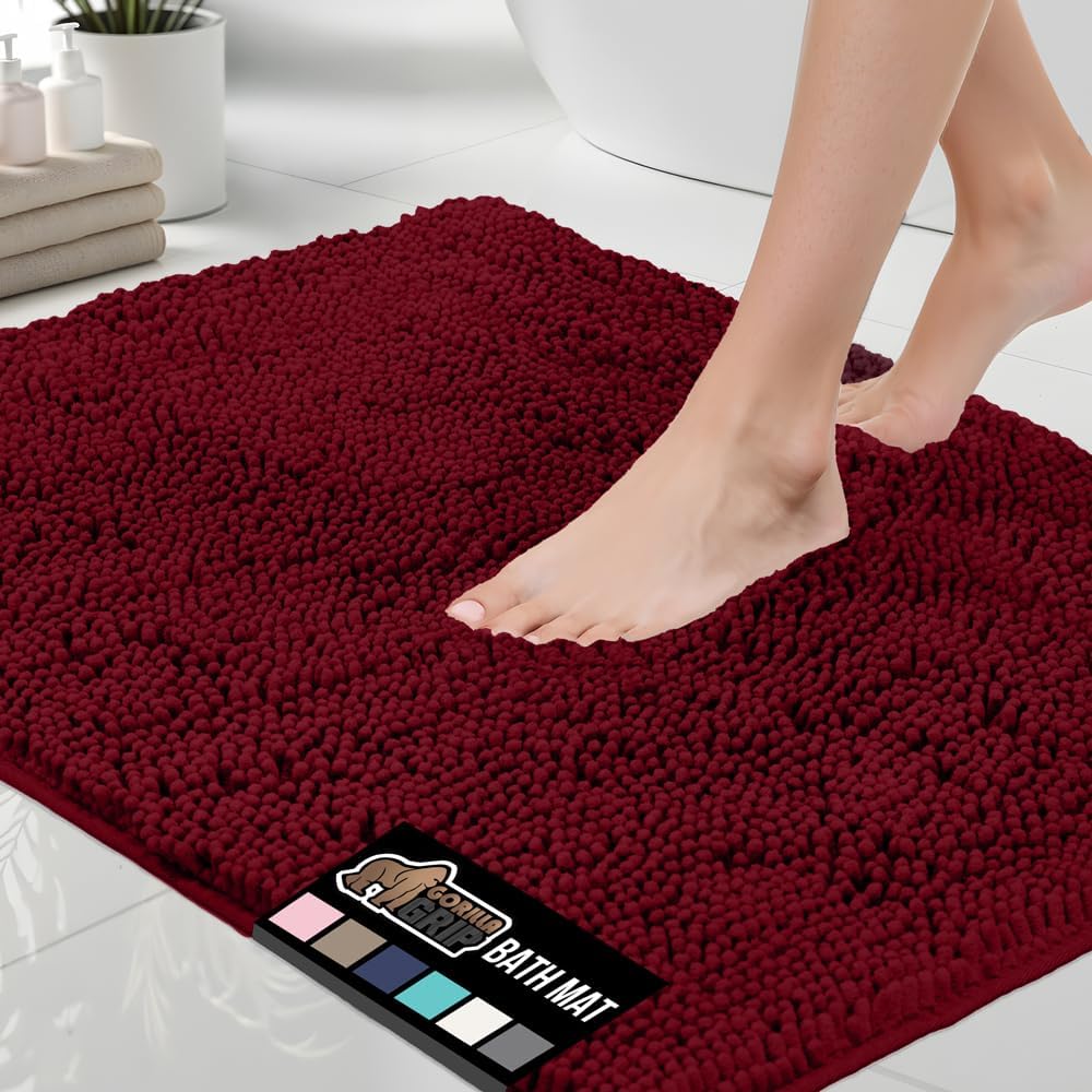 GORILLA GRIP Bath Rug Mat Burgundy 24x17