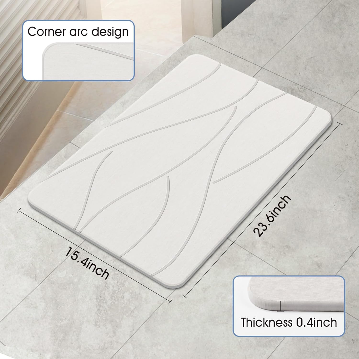 Stone Bath Mat White 23x15