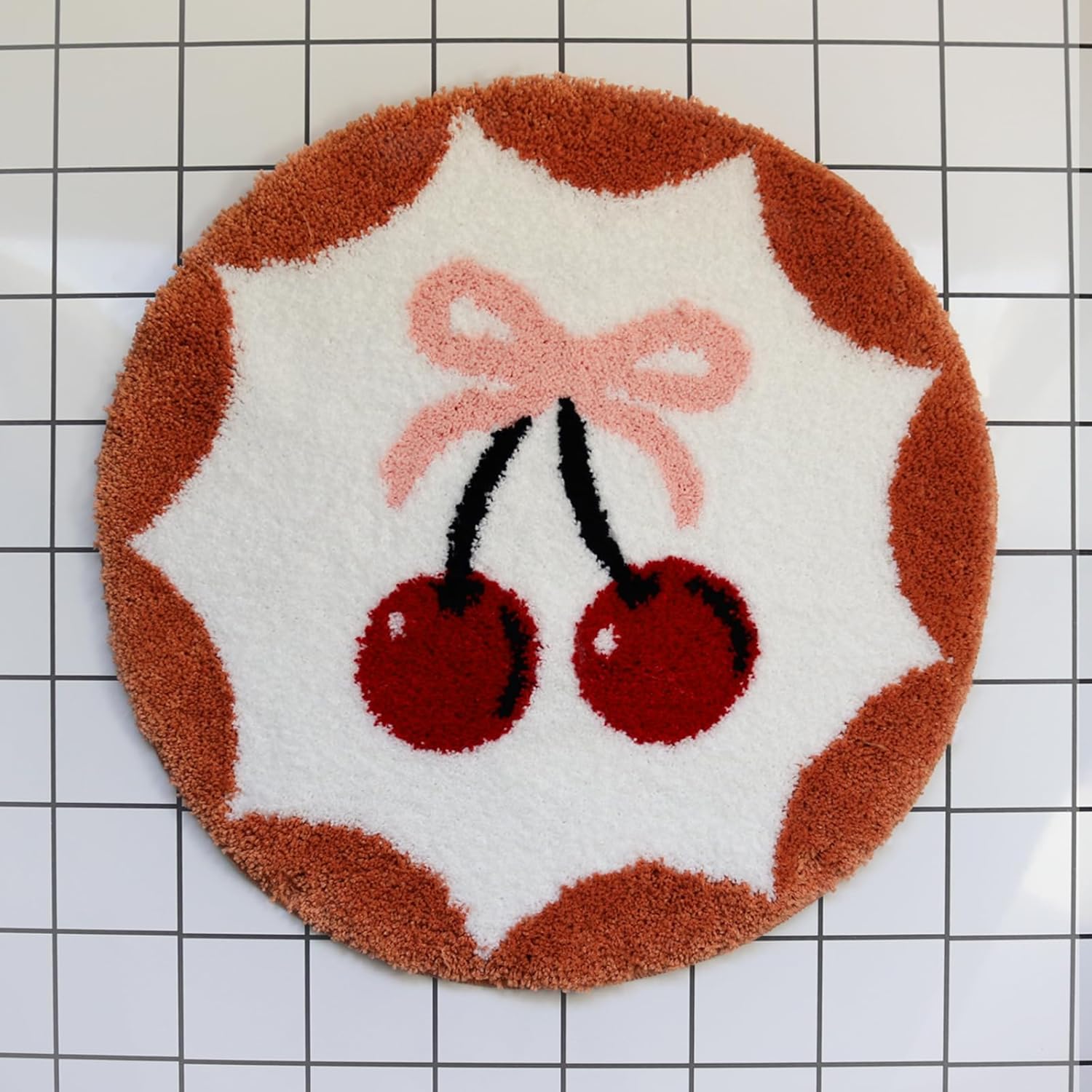 6 Funpop Fluffy Rug, 27 in Tufted Round Cherry Area Rug for Bedroom; Non - Slip Bath Mat for Bathroom; Soft Cute Carpet for Living Room, for Girls' Room, for Kitchen, Machine - Washable