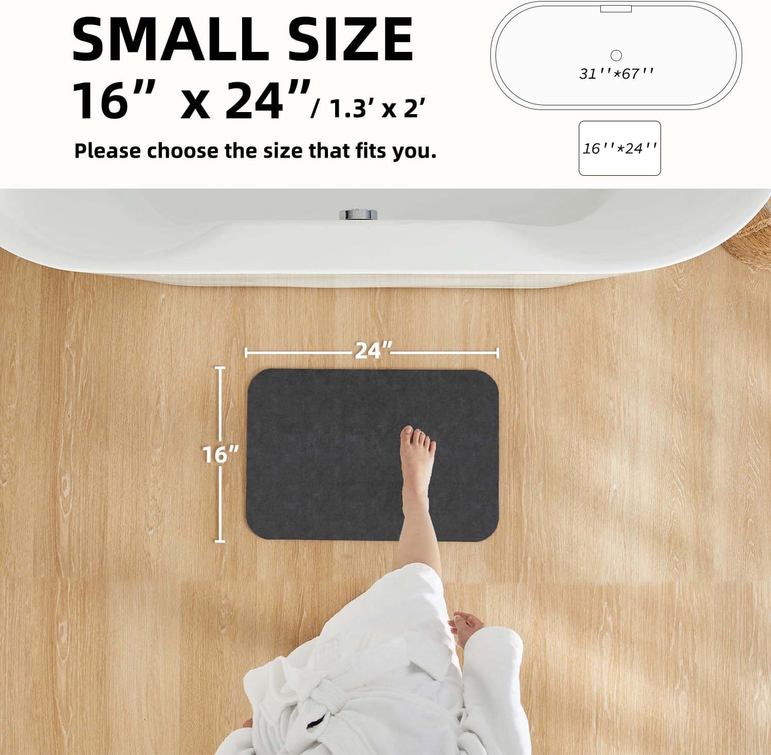 TYUU Bath Mat, Bathroom Rugs Non Slip Washable Thin Absorbent Quick Dry Bath Mat Fits Under Door Bathroom Floor Mat Perfect for Bath, Shower, or Sink 16