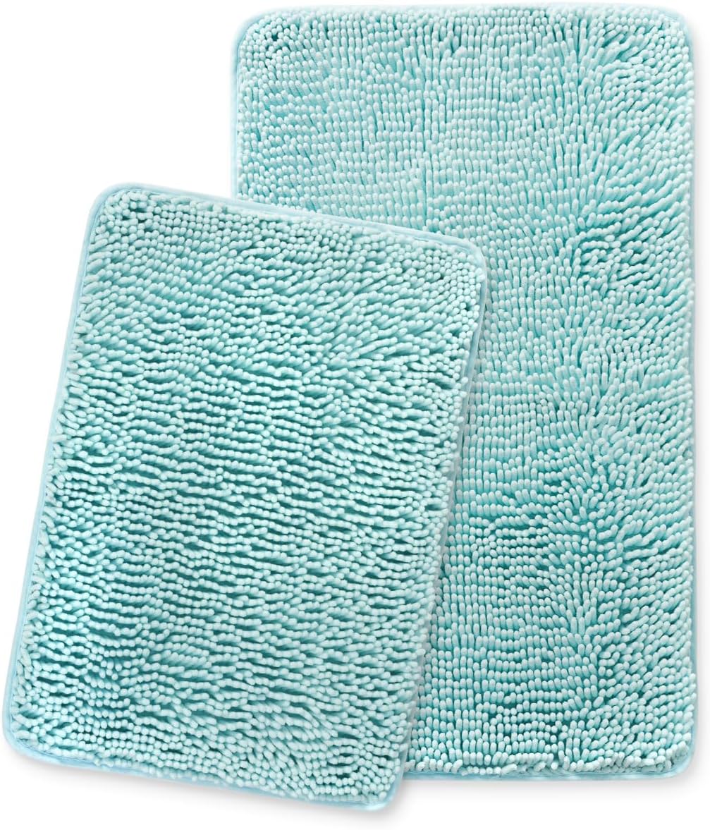 Yeaban Aqua Bathroom Rugs Sets 2 Piece – Thick Chenille Bath Mats | Absorbent and Washable Bath Rug Non-Slip, Plush and Soft Rugs for Bathroom Floor, Shower, Sink - 17