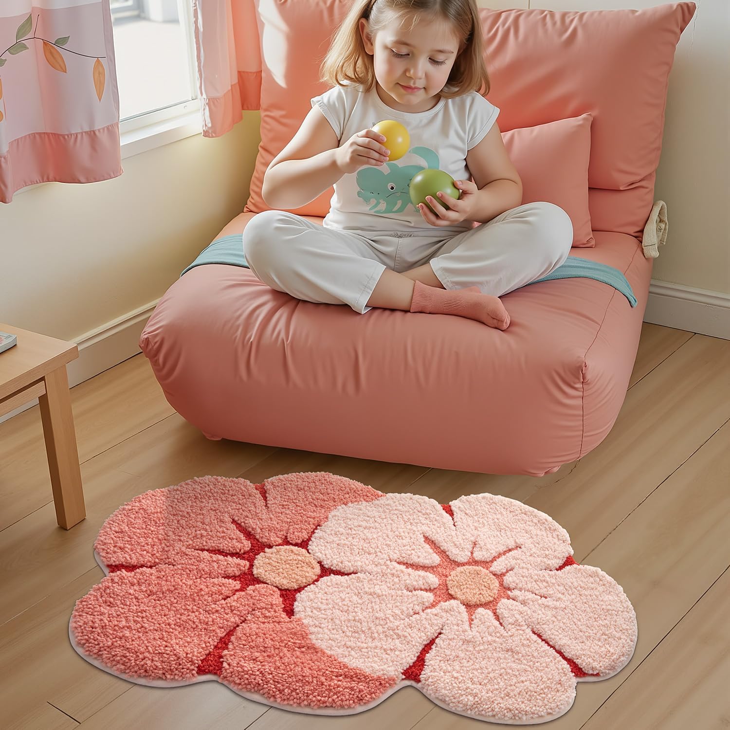 LUMI Flower Bath Rug, Funny Floral Bath Mat, Soft Plush Fluffy Red Rug, Absorbent, Non-Slip for Bathroom, Kitchen Sink, Bedroom, Kid's Bedroom, and Living Room, 20