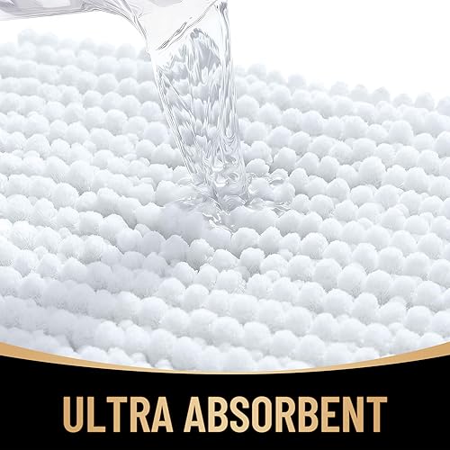 OLANLY U-Shaped Toilet Rug in beige showing contoured design that fits perfectly around toilet base - view 3