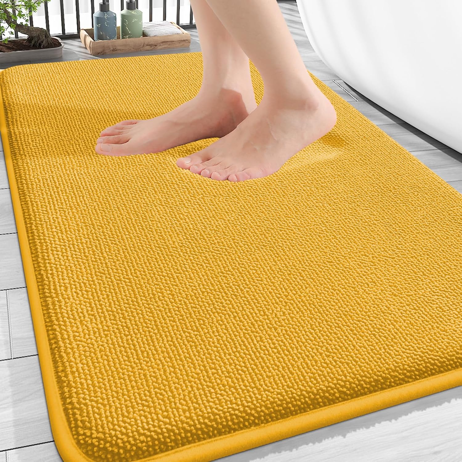 Memory foam bath rug close-up showing thickness and structure