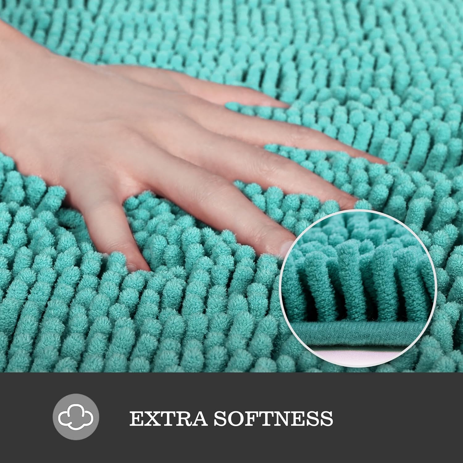 Yeaban Teal Bathroom Rugs – Thick Chenille Bath Mats | Absorbent and Washable Bath Rug Non-Slip, Plush and Soft Rugs for Bathroom, Kitchen, Shower, Sink - 17