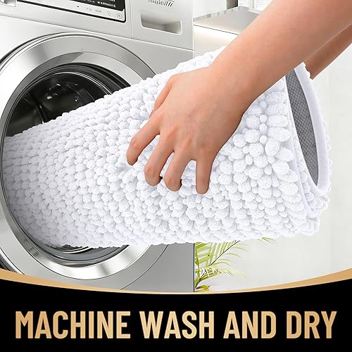 OLANLY U-Shaped Toilet Rug in beige showing contoured design that fits perfectly around toilet base - view 4