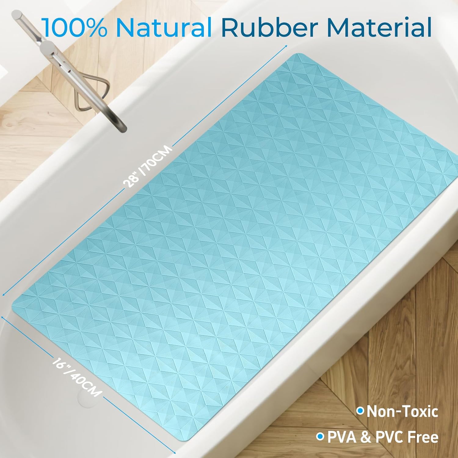 WRISIN Non Slip Bathtub Mat for Bath Tub Shower - Natural Rubber Mat with 241 Suction Cups - Soft Bathroom Safety Mat - Unique Diamond Pattern - Fatigue Relief - Machine Washable - 16 × 28 Inch