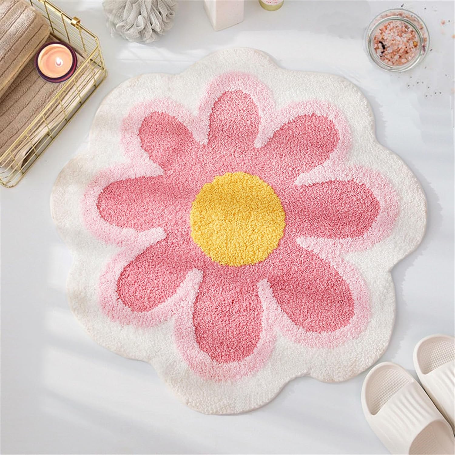 YRXRUS Flower Bath Mat, Pink Bathroom Rug, Beauty Bath Mats, Ultra Soft Microfib