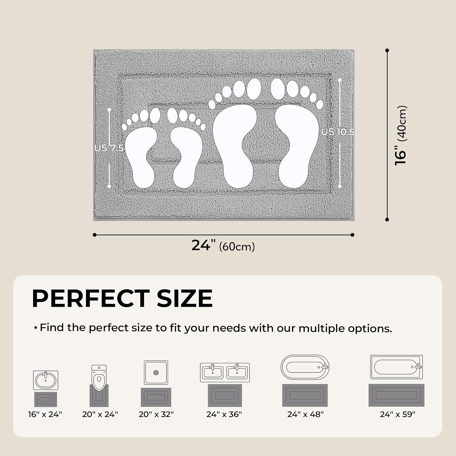 GRANNY SAYS Gray Bathroom Rugs, Bath Mats for Bathroom Non-Slip, Super Soft and Water Absorbent, Microfiber Bath Rugs, Machine Wash Dry, Bath Rugs for Floor, Tub and Shower, 16