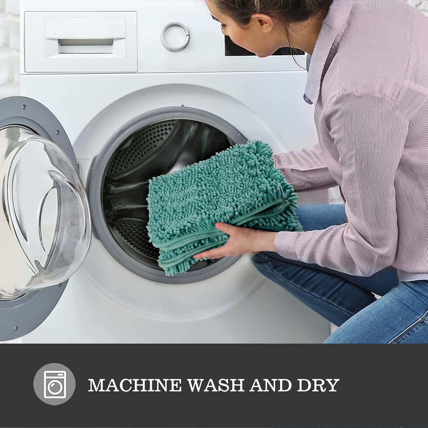 Yeaban Teal Bathroom Rugs – Thick Chenille Bath Mats | Absorbent and Washable Bath Rug Non-Slip, Plush and Soft Rugs for Bathroom, Kitchen, Shower, Sink - 17