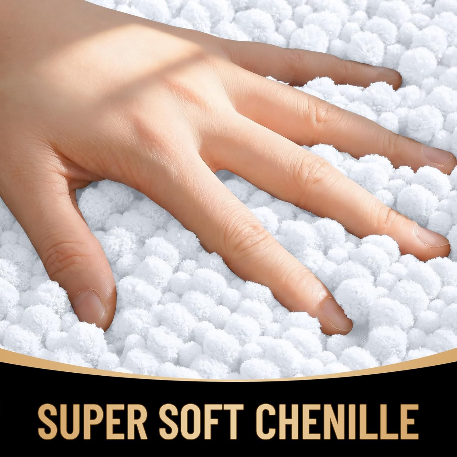 OLANLY Thick Toilet Rugs U-Shaped 24x20, Extra Soft Absorbent Shaggy Chenille Contour Bathroom Rugs for Toilet, Dry Quickly, Machine Washable, Non-Slip Bath Mat, White