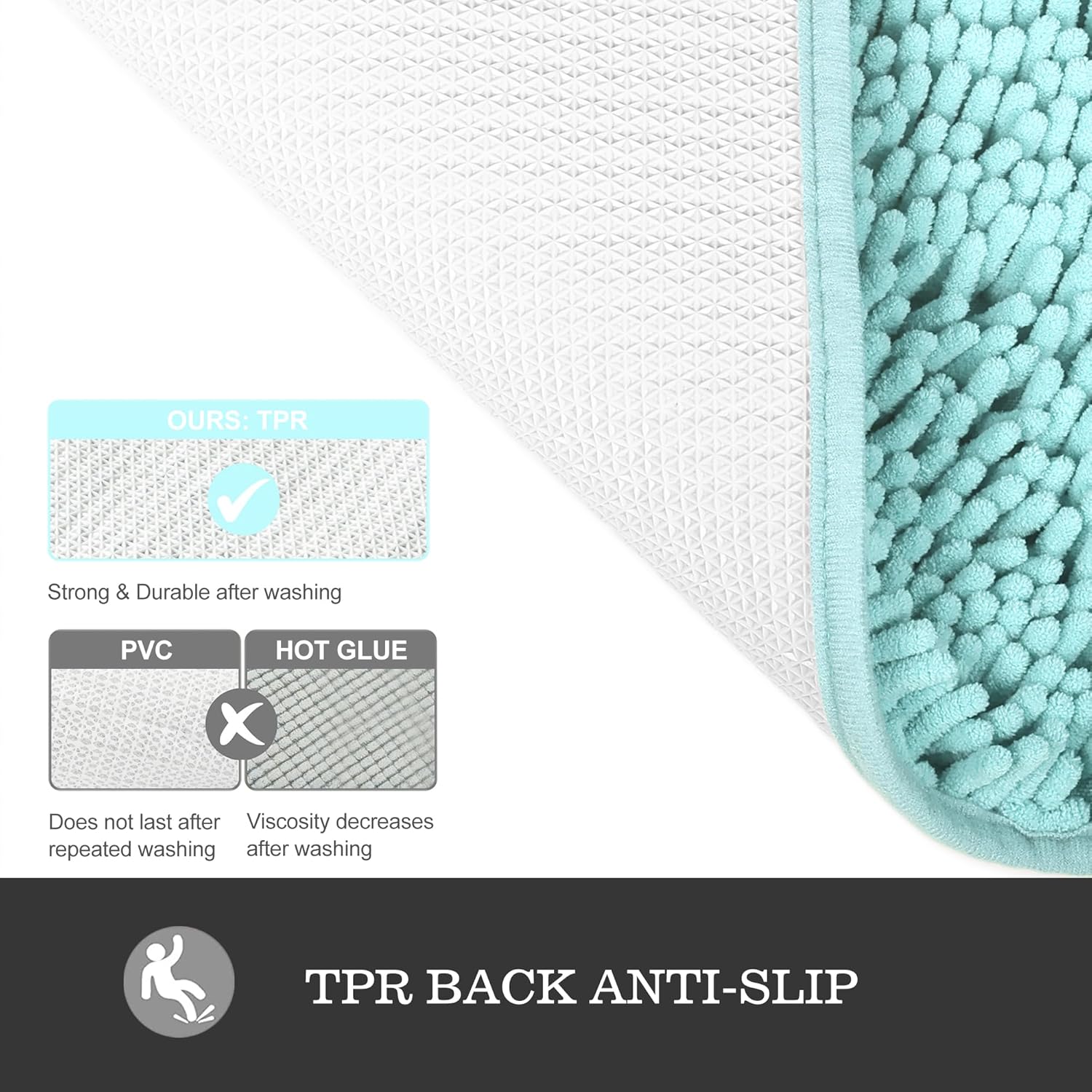 Yeaban Aqua Bathroom Rugs Sets 2 Piece – Thick Chenille Bath Mats | Absorbent and Washable Bath Rug Non-Slip, Plush and Soft Rugs for Bathroom Floor, Shower, Sink - 17