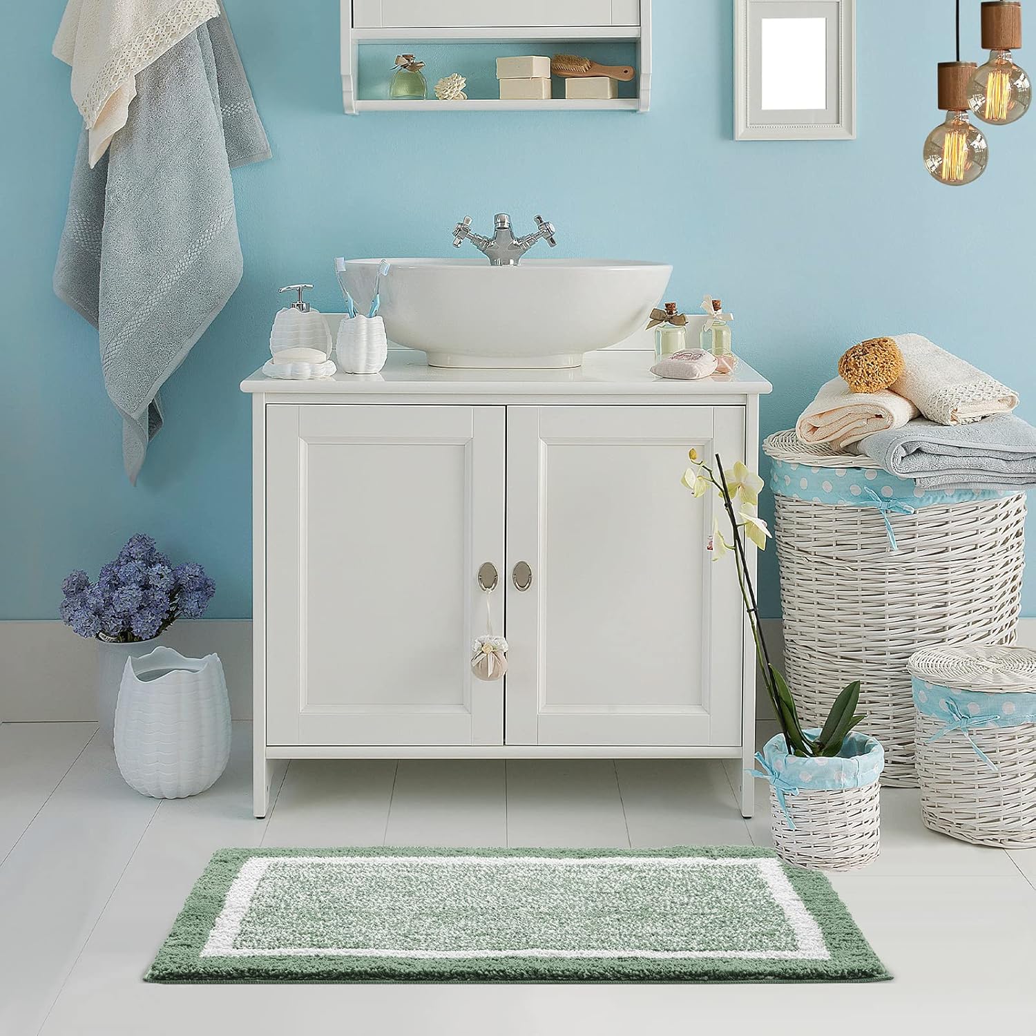 CozeCube Bath mats for Bathroom Non Slip, Fluffy Absorbent Microfiber Bath mat Washable, Aesthetic Bathroom Rugs, Small Sage Green Bath mat, Sage Green, 24