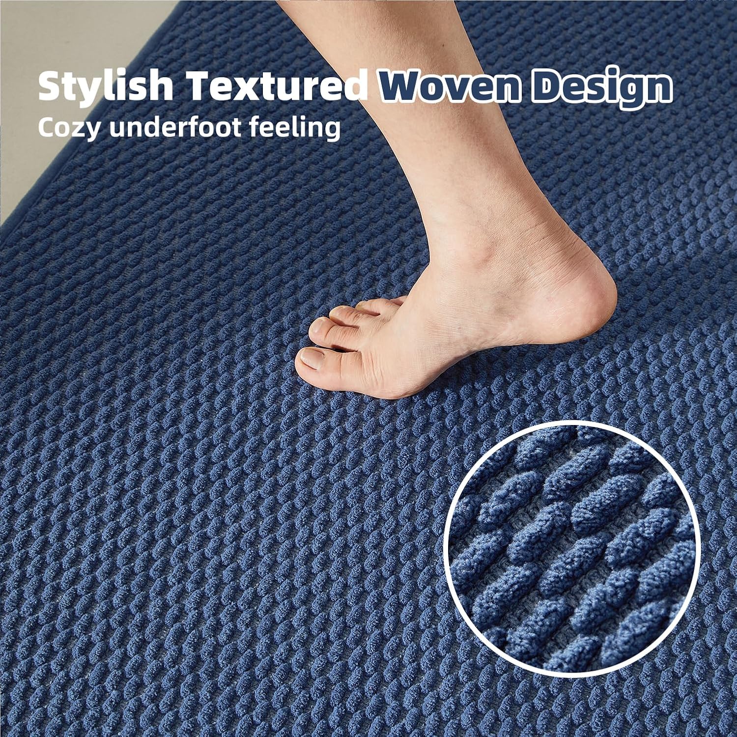 TYUU Bathroom Rugs Non Slip Washable, Super Absorbent Thin Bath Mat Small Quick Dry Low Pile Bathroom Rug, Navy Blue 16
