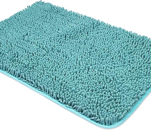 Yeaban Teal Chenille Bath Rug 17x24