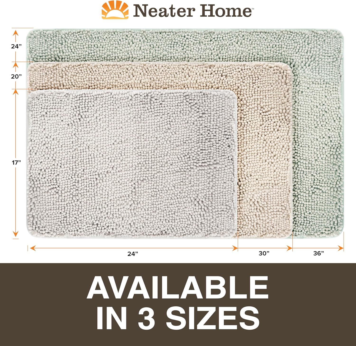 Neater Home Plush Bathroom Rugs 24x17 Thick Chenille Quick Dry Microfiber Absorbent Bath Mat, Soft Bath Rugs, Machine Washable Bathroom Floor Mat for Tub Shower Sink, Home Decor Accessories, Gray