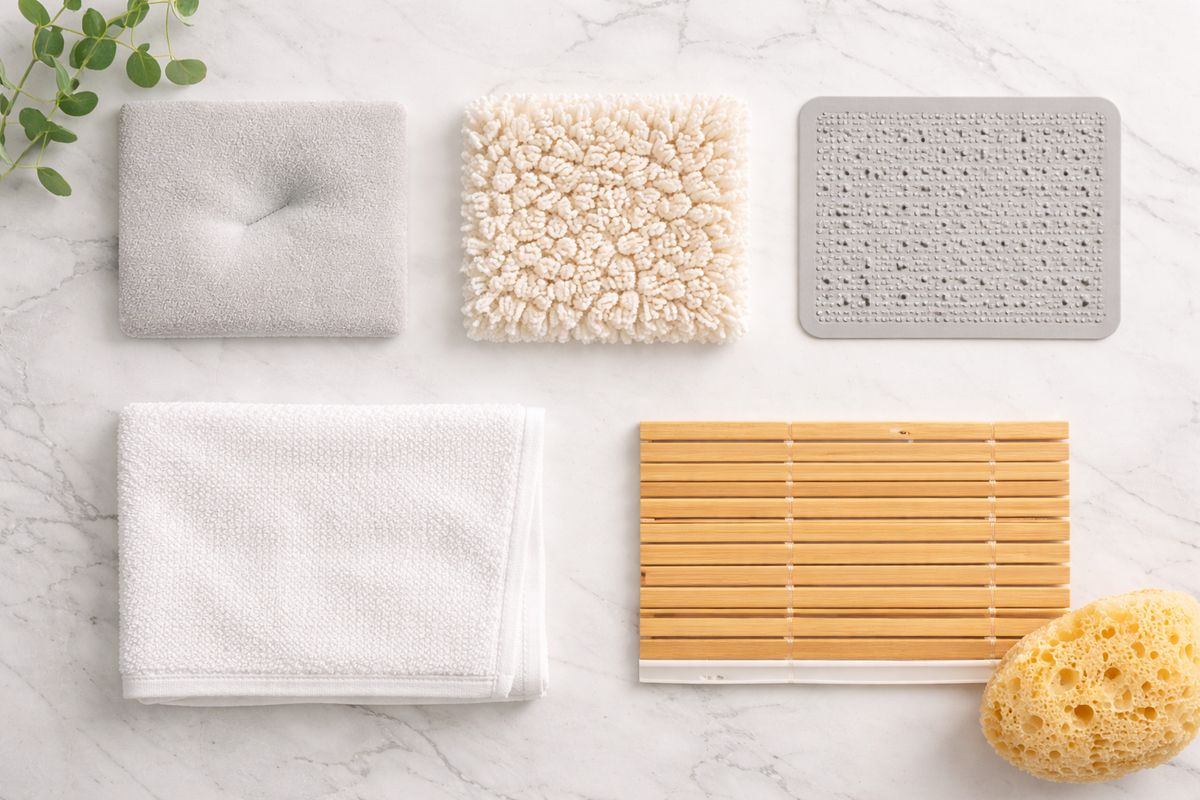 Rubber bath mat with suction cups showing safety-focused design