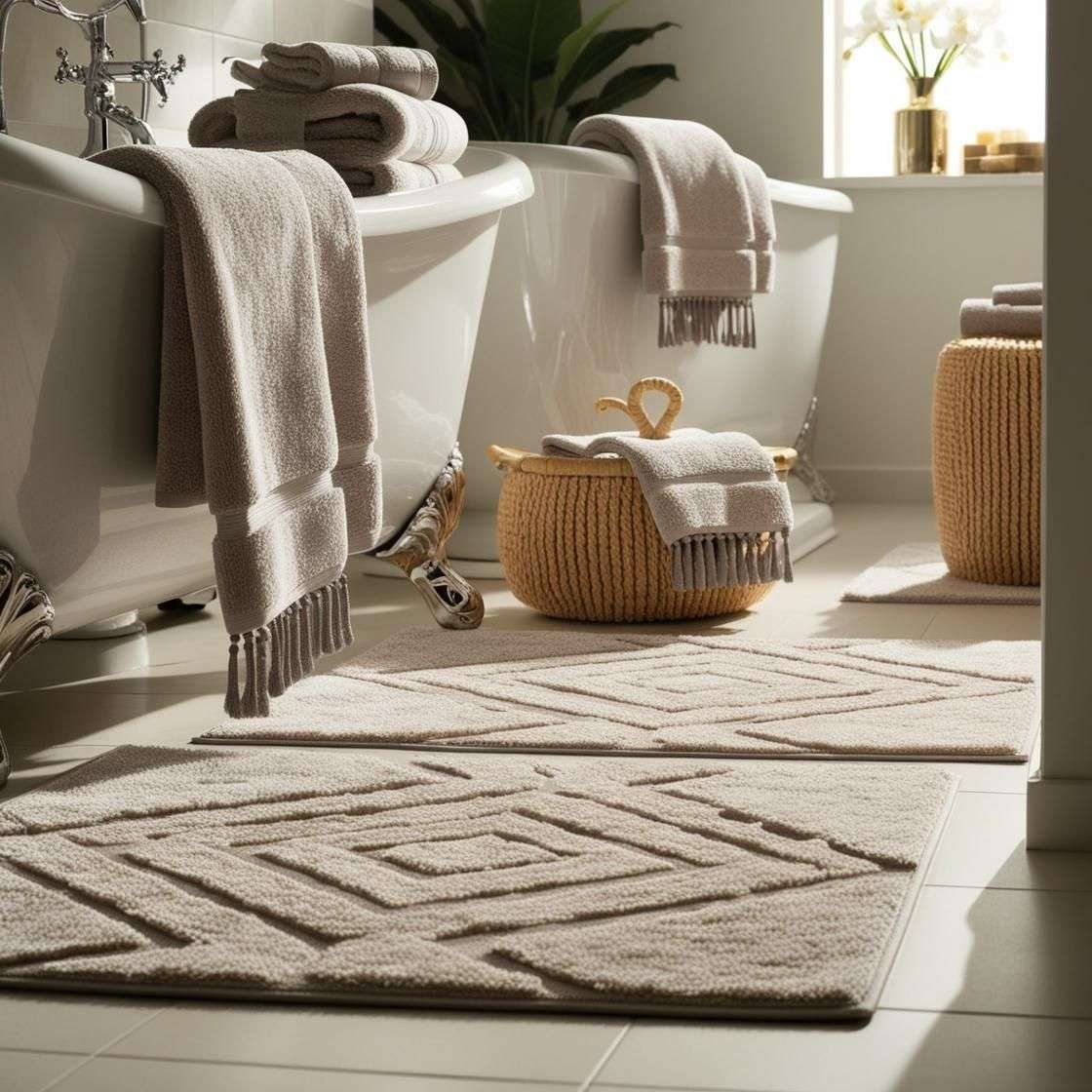 Stunning modern bathroom transformation showing premium bath rugs enhancing a contemporary space